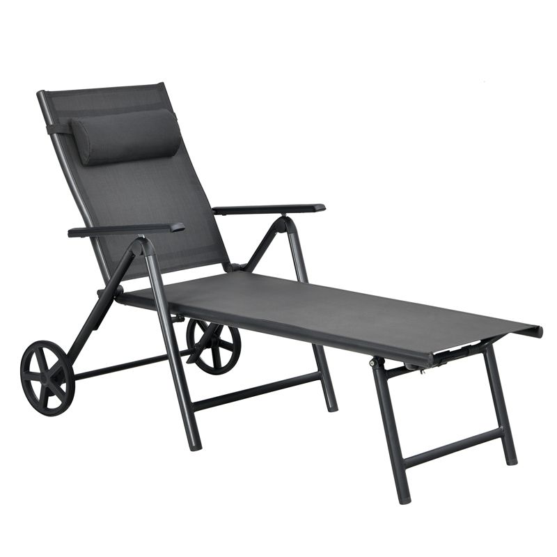 Tangkula Outdoor Folding Lounge Chair Patio Portable Longer w/Wheels & Adjustable Backrest, 4 of 7