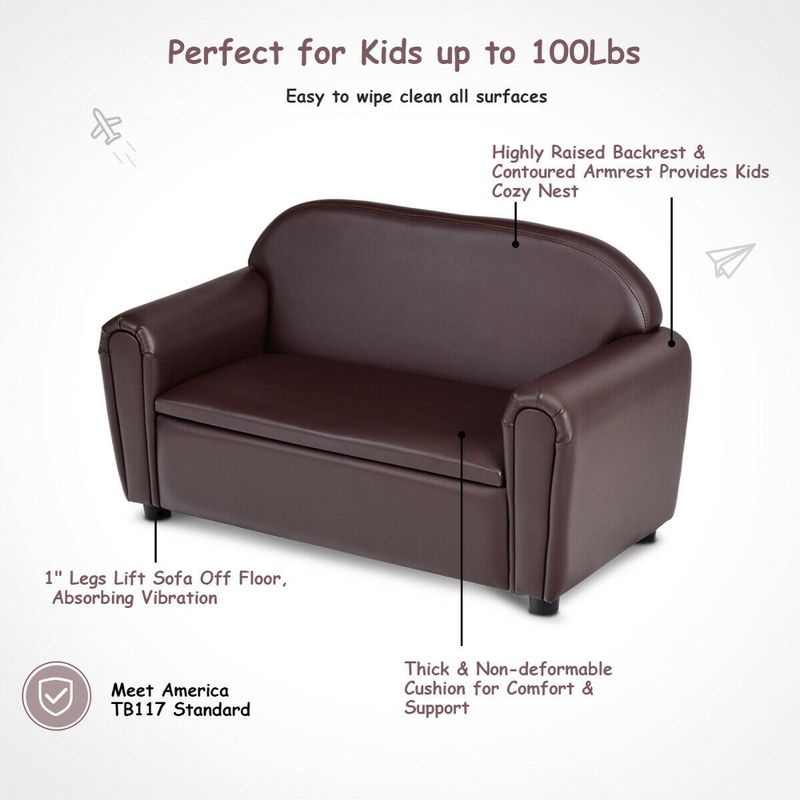 Costway Kids Sofa Armrest Chair Lounge Couch Wood Construction Storage Box Living Room, 5 of 11