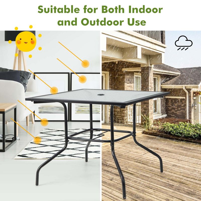 Costway 35'' Patio Dining Table Tempered Glass Top Bistro Table with 1.5'' Umbrella Hole, 5 of 11
