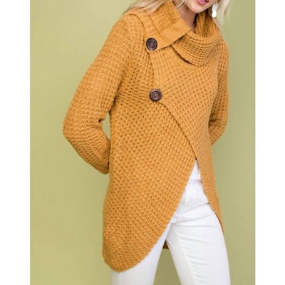 Women's Cowl Neck Asymmetric Wrap Sweater - Main Strip