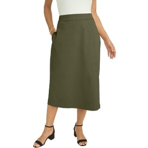 Jessica London Women's Plus Size Chino Faux Wrap Skirt - 1 of 4
