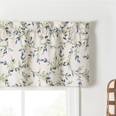 Azure Floral Pattern Cotton Polyester Rod Pocket Valance 58"x15"
