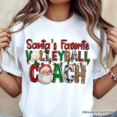 Santa’s Favorite Volleyball Coach Plaid Christmas T-Shirt, Sports Team Holiday Tee | OrnamentallyYou
