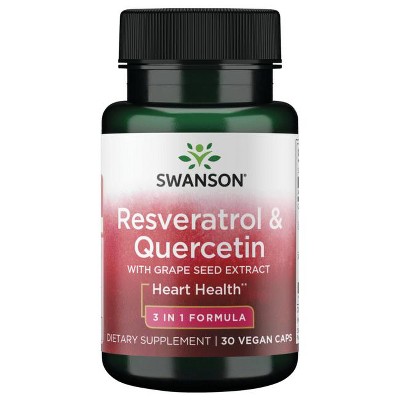 Swanson Resveratrol & Quercetin with Grape Seed Extract - 3 in 1 Formula 30 Veg Capsules.