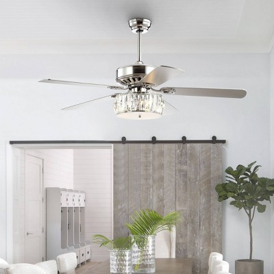 52" LED Crystal Prism Drum Ceiling Fan with Remote Silver - Jonathan Y