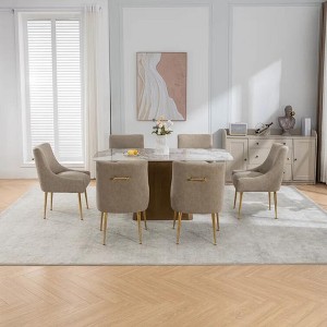 SEYNAR Modern Glam PU Leather Dining Chair or Vanity Chair Set of 6 with Rear Handle - 1 of 4