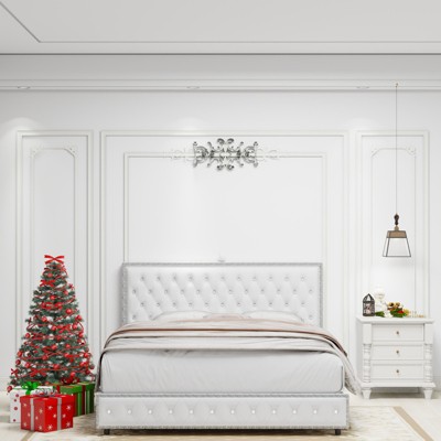 Okak Full Platform Bed Frame Upholstered Bed with Adjustable Height Headboard and USB Charger Music Speaker Star Projector Noise-Free
