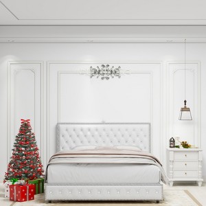 Okak Full Platform Bed Frame Upholstered Bed with Adjustable Height Headboard and USB Charger Music Speaker Star Projector Noise-Free - 1 of 4