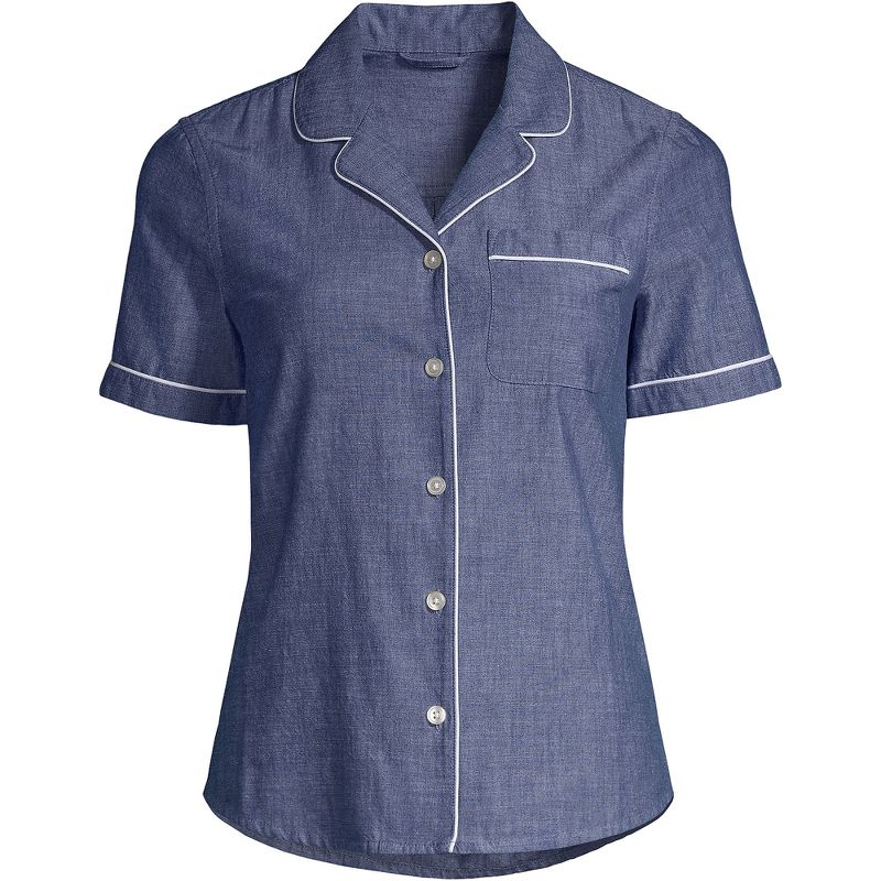 Lands' End Women's Short Sleeve Cotton Poplin Pajama Shirt, 3 of 6