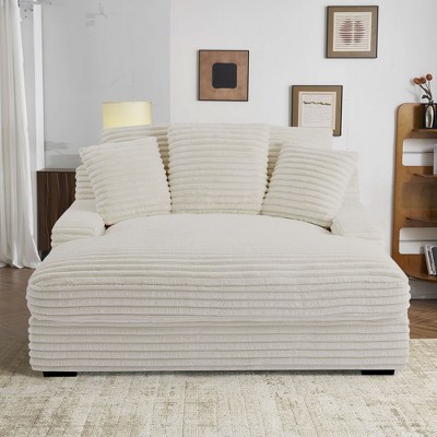 Dolonm Modern Double Sleeper Sofa: Cloud-Like Corduroy, 5 Pillows & Deep Seat, Sturdy Wood Frame for Living Room/Bedroom