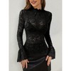 Coolmee Women's Blouses Sheer Long Sleeve Blouses Dressy  Floral Embroidery Mesh Lace Tops - 2 of 4