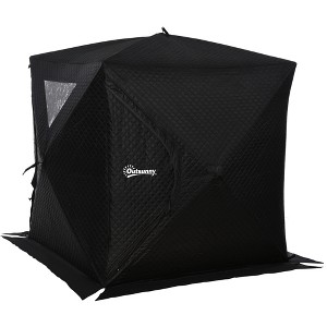 Outsunny 2 Person Ice Fishing Shelter with Padded Walls, Thermal Waterproof Portable Pop Up Ice Tent with 2 Doors, Black - 1 of 4