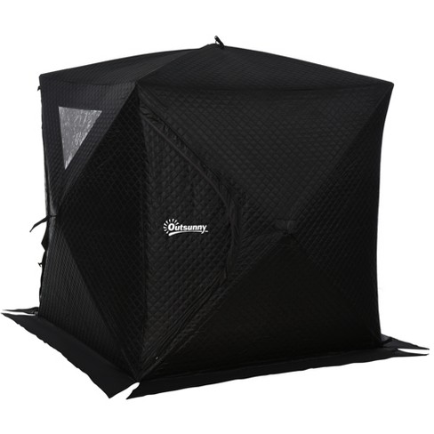 Outsunny 2 Person Ice Fishing Shelter With Padded Walls, Thermal Waterproof  Portable Pop Up Ice Tent With 2 Doors, Black : Target