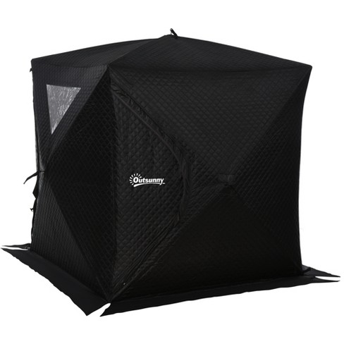 Outsunny 2 Person Ice Fishing Shelter With Padded Walls, Thermal Waterproof Portable  Pop Up Ice Tent With 2 Doors, Black : Target