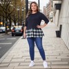 Women's Plus Size Patchwork Plaid Contrast Hem Crew Neck Long Sleeve Casual Fall Peplum Blouse - Agnes Orinda - 3 of 4