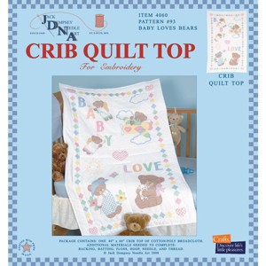 Jack Dempsey Stamped White Quilt Crib Top 40"X60"-Baby Love Bears - 1 of 3
