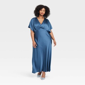 Women's Satin Flutter Short Sleeve Maxi A-Line Dress - A New Day™ - 1 of 3