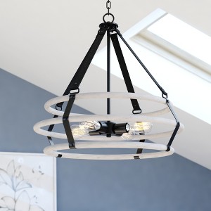 VAXCEL Taylor 4L Black and Ash Gray Drum Cage Industrial Pendant Light with Fabric Straps - 1 of 4