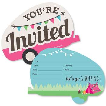 Big Dot of Happiness Let's Go Glamping - Shaped Fill-in Invitations - Camp Glamp Party or Birthday Party Invitation Cards with Envelopes - Set of 12