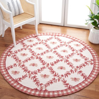 Ivory and Rose Floral Handmade Wool Round Rug