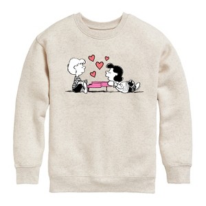 Boys' - Peanuts - Lucy And Schroeder Heart Thoughts Graphic Long Sleeve Fleece Sweatshirt - 1 of 4