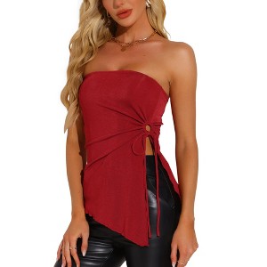 INSPIRE CHIC Women's Drawstring Ruched Asymmetrical Ruffle Hem Bandeau Tops - 1 of 4