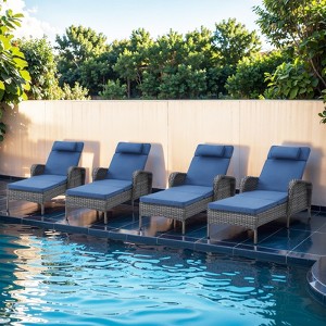 POCASSY Outdoor Chaise Lounge Chair Patio Recliner with Cushion, Adjustable Backrest Outdoor Recliner with All Weather Wicker and Olefin Cushion Cover - 1 of 4