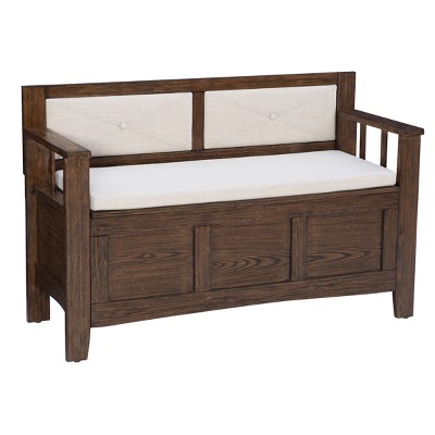 44.5” Carlton Solid Wood Faux Leather Upholstered Padded Storage Bench - Linon