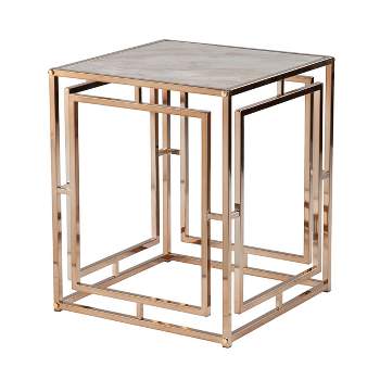 Lexing Glass Top End Table Champagne - Aiden Lane : Target