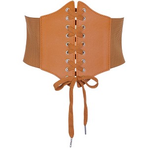 INSPIRE CHIC Women's Elastic Wide Corset Vintage Lace-up Tied Cinch Waspie Waist Belts 1Pc - 1 of 4