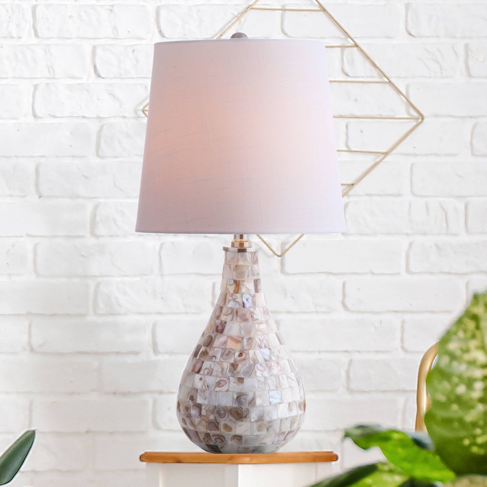 20.5" Mona Mini Table Lamp: Coastal Seashell Design, Resin Base, Drum Shade - JONATHAN Y