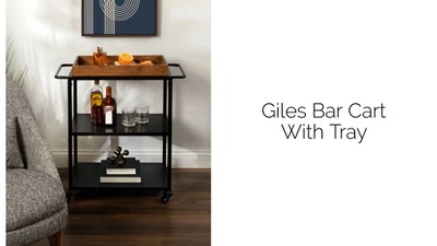 Black Metal Bar Cart with Glass Shelves and Tray