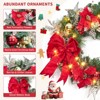 24'' Pre-Lit Christmas Wreath for Front Door, Lighted Christmas Door Wreath with Red Bow, Winter Decorative Wreath for Fireplace Window Holiday - 4 of 4