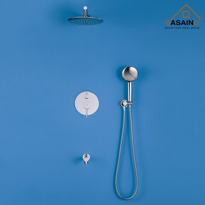CASA INC 9.5 inches Round Wall Mount Dual Shower Heads with Handheld Spray (Valve Included) in Brushed Nickel