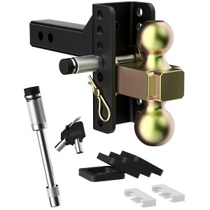 Adjustable trailer hitch for 2" receiver; 5" drop, 2" & 2-5/16" steel tow balls, 12,500 lbs GTW, ideal for heavy-duty trucks, includes 2 locks. - 1 of 4