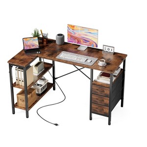 Kumasinova L-Shaped Minimalist Computer Desk with Shelves and Drawers,Versatile Gaming Desk with USB Port,Corner Home Workstation - 1 of 2