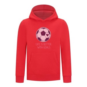 Everyday Kids Sports Collection Life-Is-Better-With-Goals Soccer Girls Pullover Hoodie – Pink Heart Ball Graphic Sweatshirt - 1 of 4