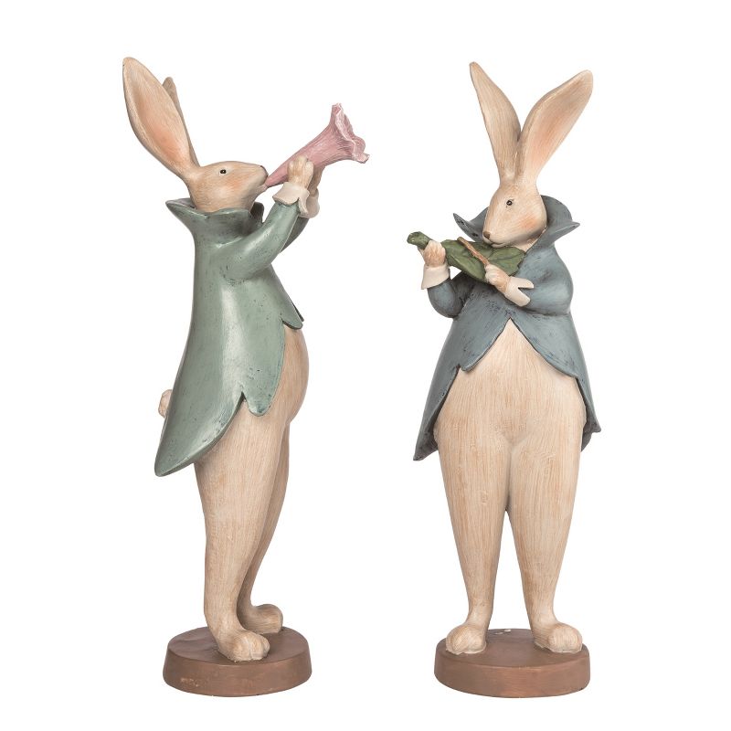 Transpac Resin 14.75" Brown Easter Serenading Bunnies Figurines Set of 2, 1 of 2