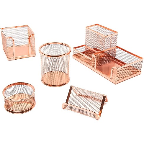 Glossy Gold Desk Organizer with Drawer Pen Holder Office Accessories for Women 