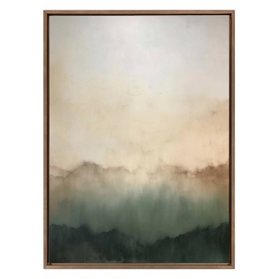 Green Mountain Abstract Canvas Art with Gold Frame