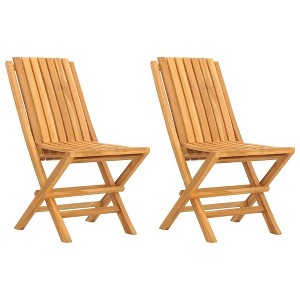 vidaXL Folding Garden Chair Set of 2 Solid Teak Wood Medium - Without Armrest - 1 of 4