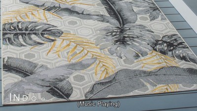 Tropical Paradise Gray Synthetic 9'10" x 12'5" Easy-Care Outdoor Rug
