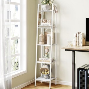 Ladder Shelf, Bookshelf Bookcase, Freestanding Corner Storage Shelve with 2 Hooks - 1 of 4
