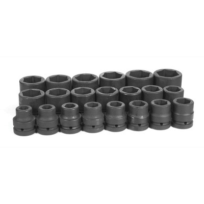 Grey Pneumatic 21 Piece 1" Drive 6 Point Fractional Impact Socket Set Hand Tool Parts and Accessories 9021
