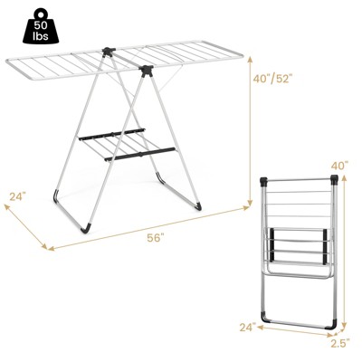 Collapsible 2-Level Aluminum Clothes Drying Rack with Adjustable Wings