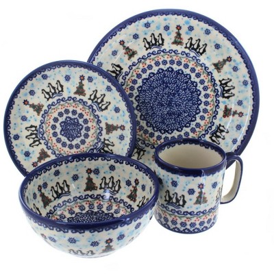 Blue Rose Polish Pottery Arctic Holidays 16 Piece Dinner Set