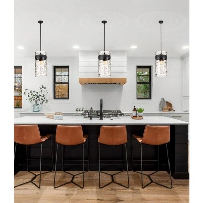 Fontaine Transitional 4-Light Matte Black Pendant with Ripple Glass Shade