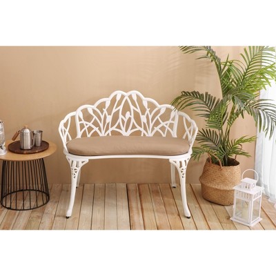 Dracelo Tulip Patio Garden Bench Metal Park Bench Cast Aluminum Outdoor Furniture with Floral Rose for Patio,Park,Lawn,Yard with cushion