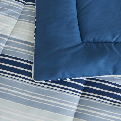 Twin Blue Gradient Stripe Reversible Microfiber Comforter Set