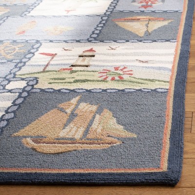 Chelsea Blue Nautical Hand-Hooked Wool Area Rug